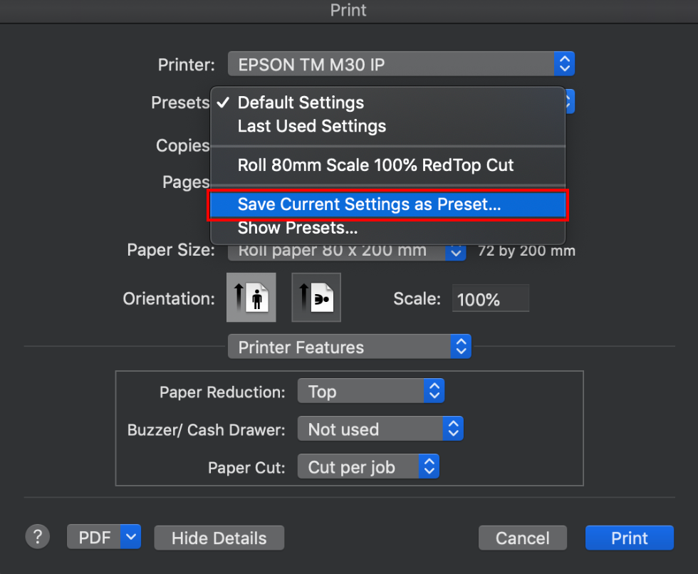 Save Current Setting as Preset…