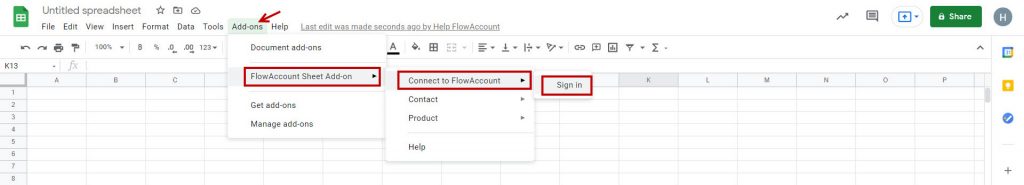 FlowAccount Sheet Add-ons
